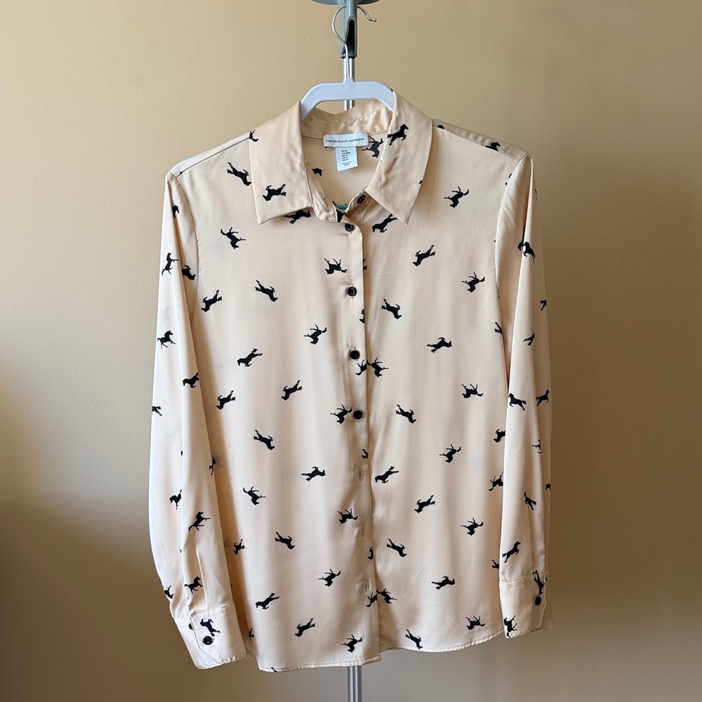 cupcakes & cashmere Beige Button Down with Black Print